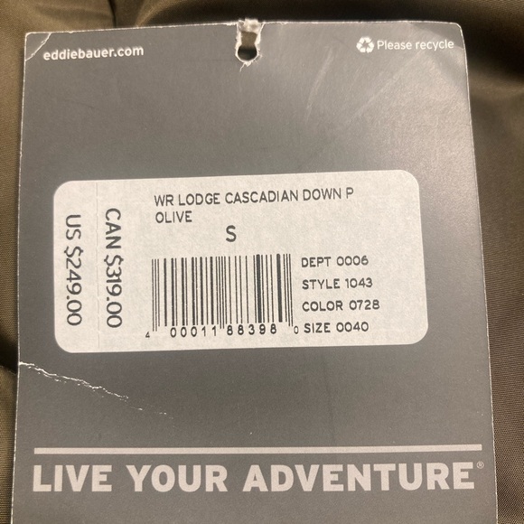 Eddie Bauer | NWT  Down Parka Olive Zip & Snap Closure Small - Picture 8 of 8